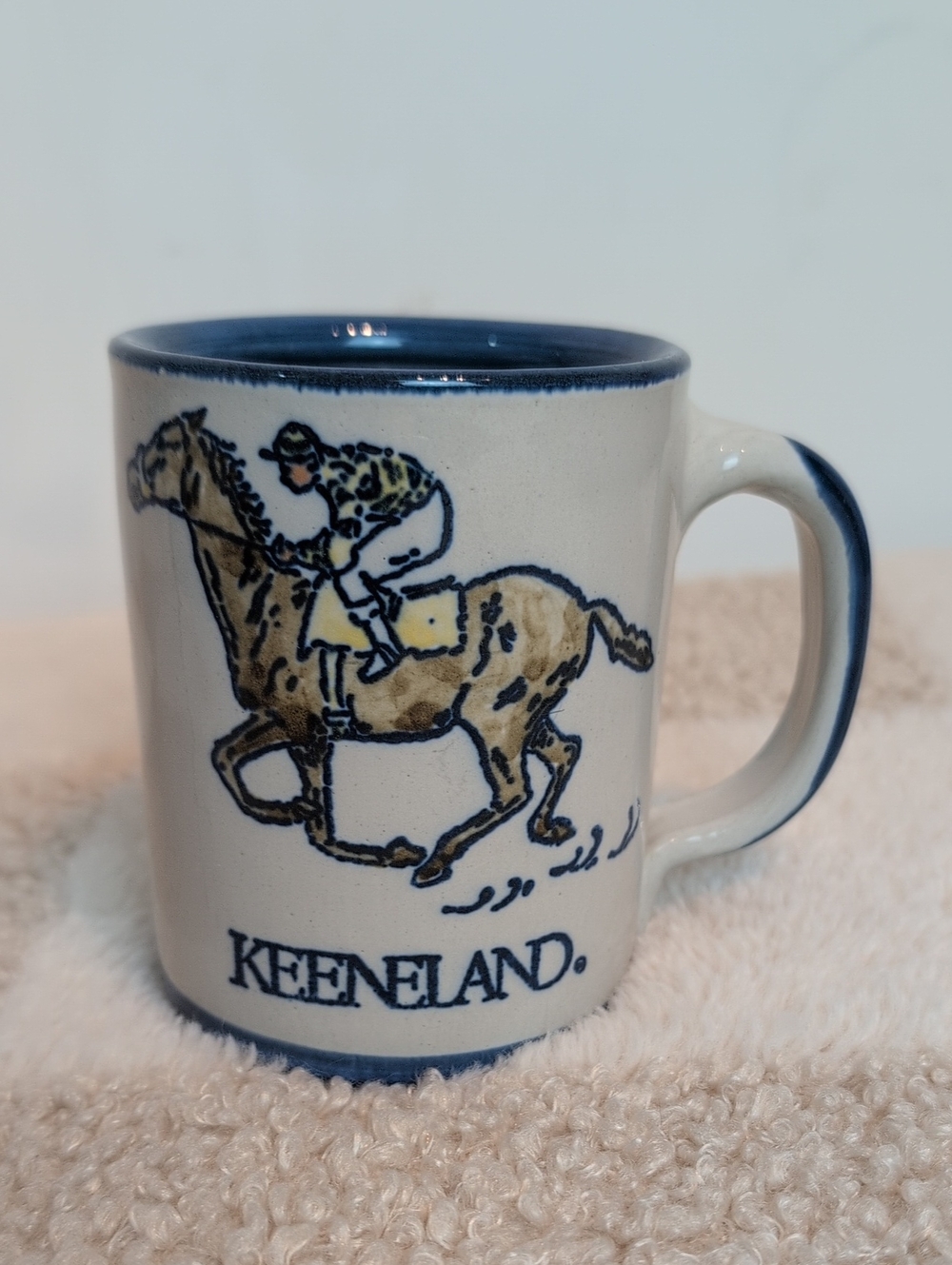 Vyg Louisville Stonewear Cream and Blue Keeneland Horse Racing Ceramic Mug
